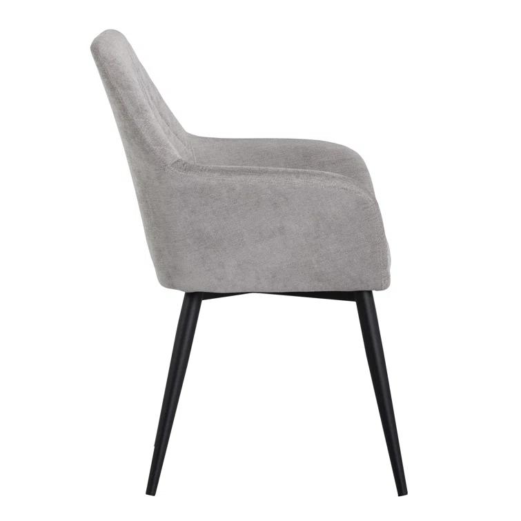 Gray Linen Upholstered Arm Chair with Black Metal Legs