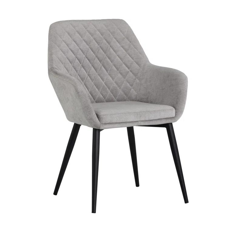 Gray Linen Upholstered Arm Chair with Black Metal Legs