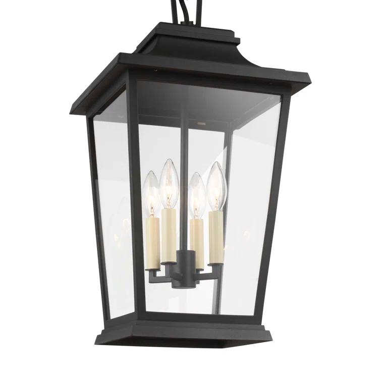 Warren Textured Black Clear Glass 4-Light Outdoor Pendant