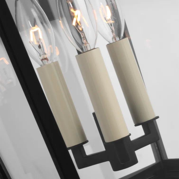 Warren Textured Black 3-Light Lantern Sconce with Clear Panels