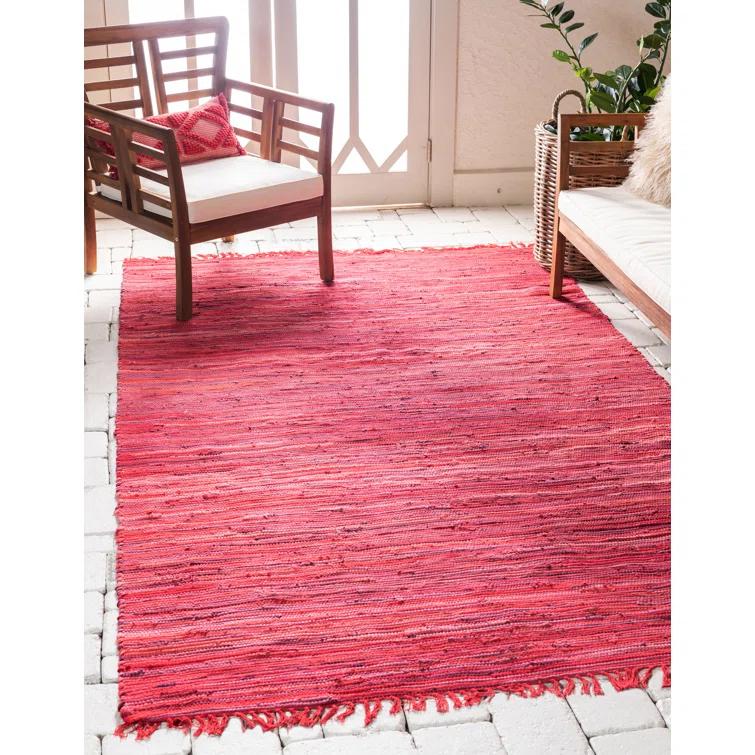Presley Striped Hand-Knotted Cotton Red Area Rug