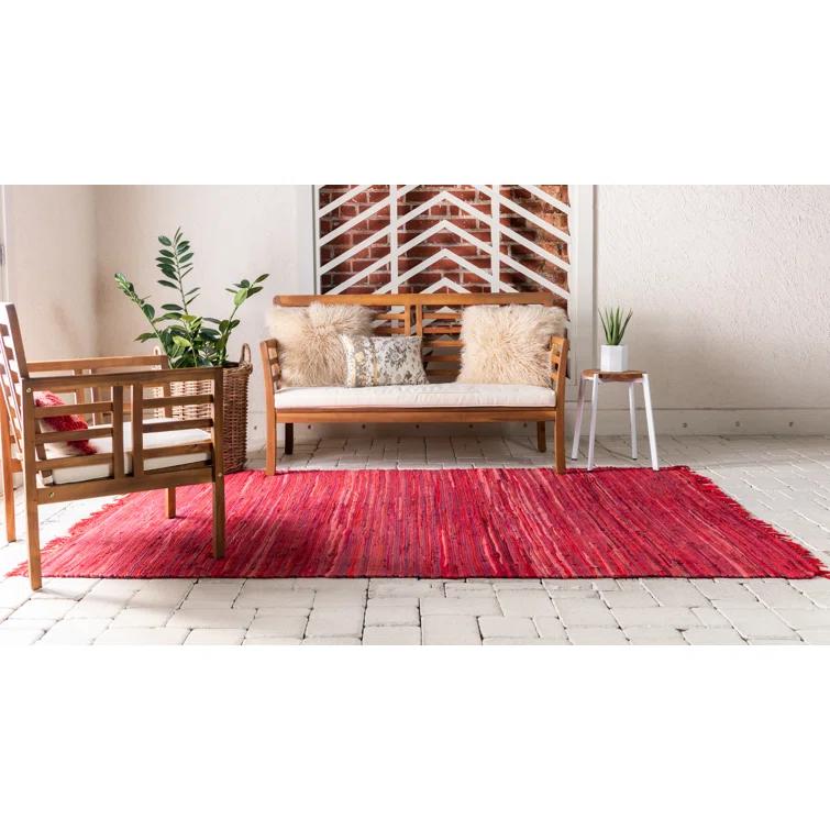 Presley Striped Hand-Knotted Cotton Red Area Rug