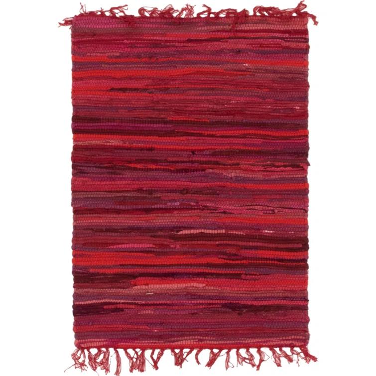 Presley Striped Hand-Knotted Cotton Red Area Rug