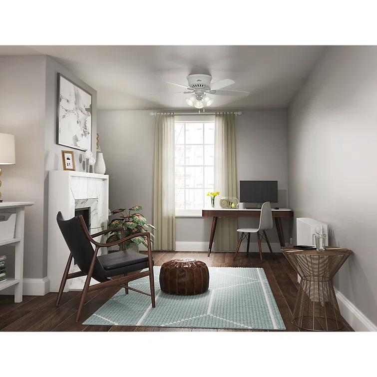 Builder Low Profile 52" 5 - Blade Flush Mount Ceiling Fan with Lights and Pull Chains