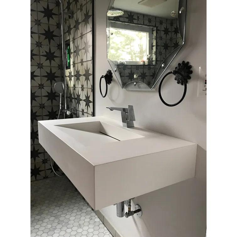 CastelloUSA Pyramid 36" Rectangular Wall Mount Solid Surface Bathroom Sink CB-GM-2053