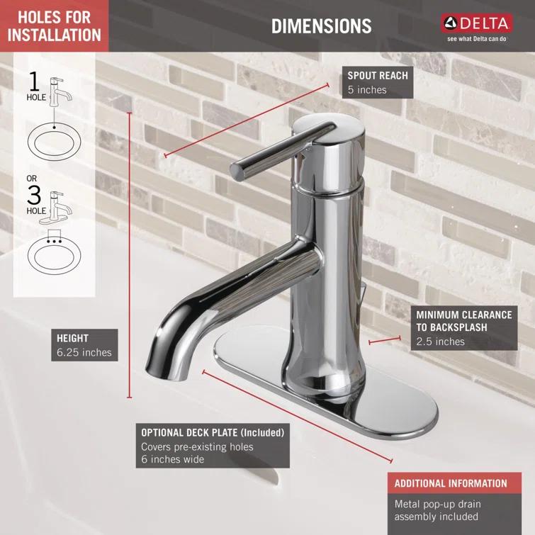 Trinsic Single Hole Bathroom Faucet with Drain Assembly, Single Handle Bathroom Sink Faucet