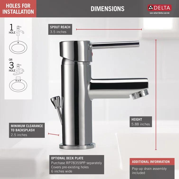 Trinsic Single Hole Bathroom Faucet with Drain Assembly, Single Handle Bathroom Sink Faucet