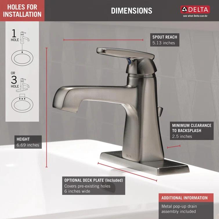 Ashlyn Single Hole Bathroom Faucet with Drain Assembly, Single Handle Bathroom Sink Faucet