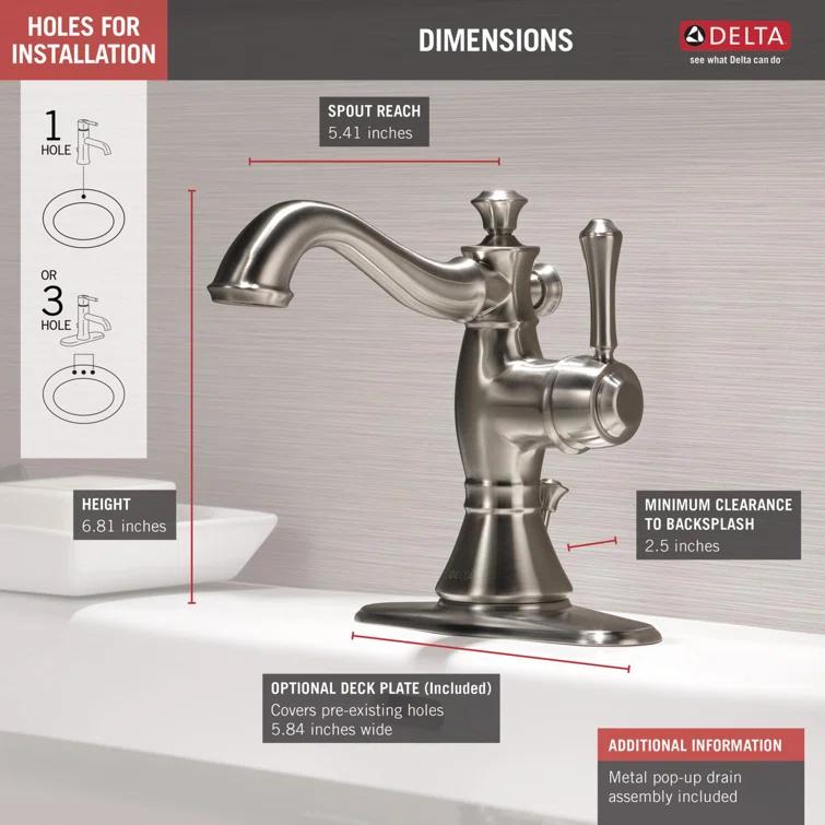 Cassidy™ Single Hole Bathroom Faucet with Drain Assembly