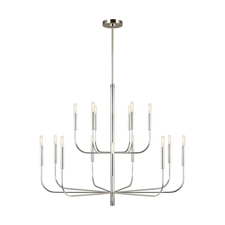 Brianna Polished Nickel 15-Light 2-Tier Chandelier with Linen Shades