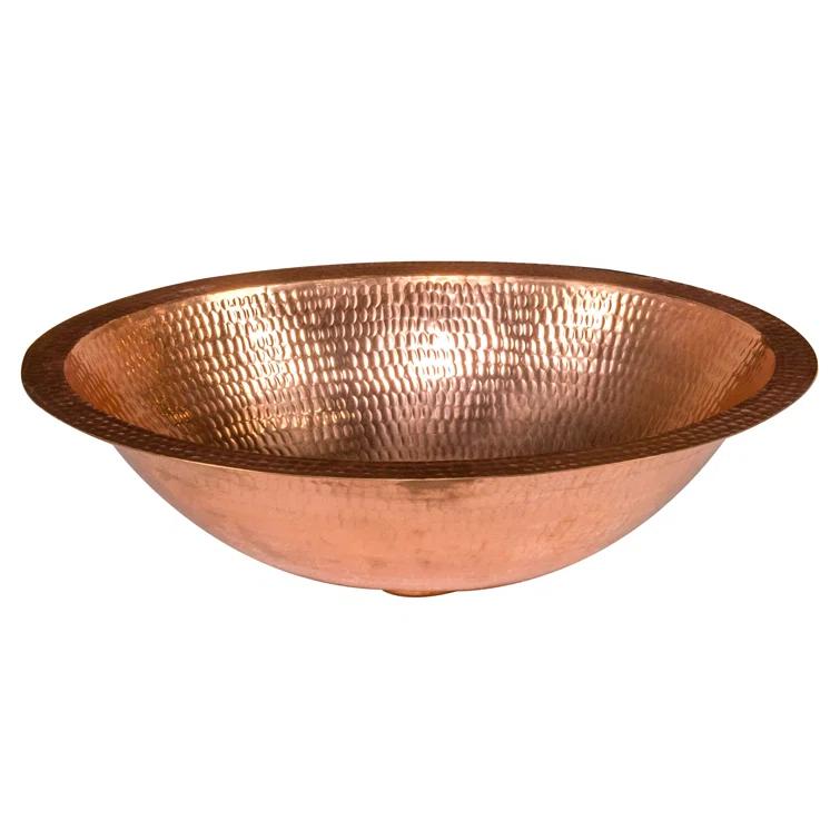 17" Oval Under Counter Hammered Copper Bathroom Sink
