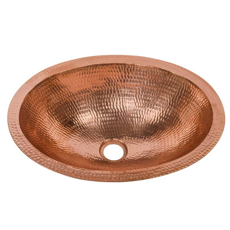 17" Oval Under Counter Hammered Copper Bathroom Sink