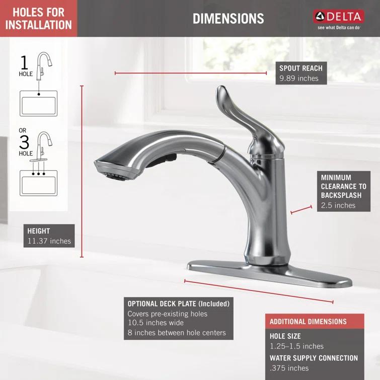 Delta Linden Pull Out Sprayer Kitchen Sink Faucet, Single Handle Kitchen Faucet 4353-AR-DST