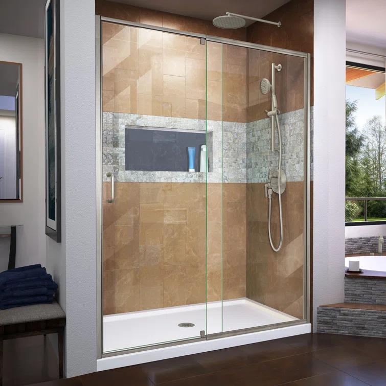 Flex 60" W x 30" D x 74.75" H Semi-Frameless Rectangle Pivot Shower Enclosure with Base Included