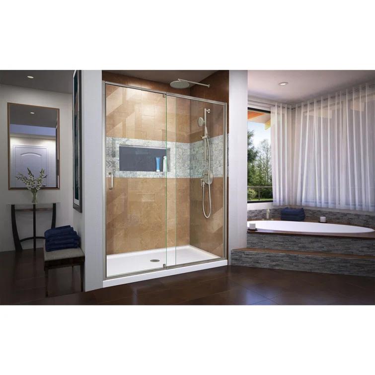 Flex 60" W x 30" D x 74.75" H Semi-Frameless Rectangle Pivot Shower Enclosure with Base Included