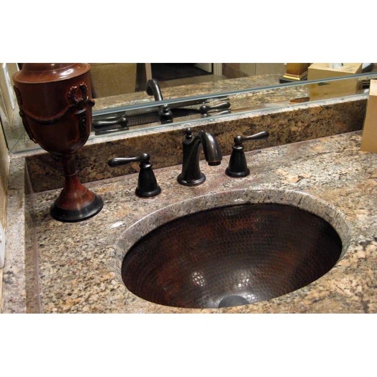 17" Oval Under Counter Hammered Copper Bathroom Sink