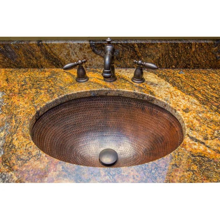 17" Oval Under Counter Hammered Copper Bathroom Sink