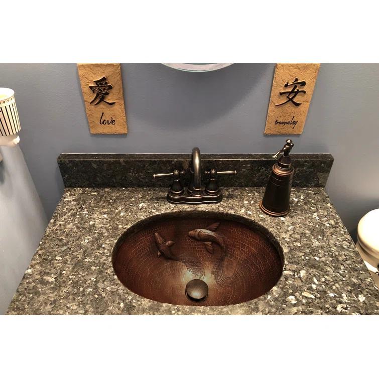 19" Oval Under Counter Hammered Copper Bathroom Sink with Koi Fish Design