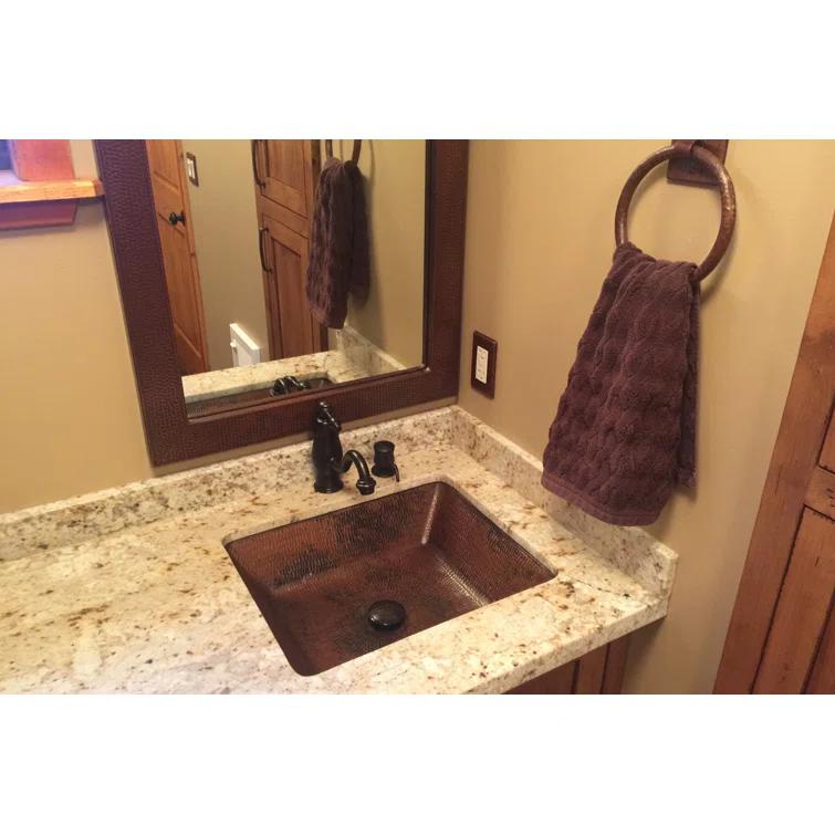 19" Rectangle Under Counter Hammered Copper Bathroom Sink