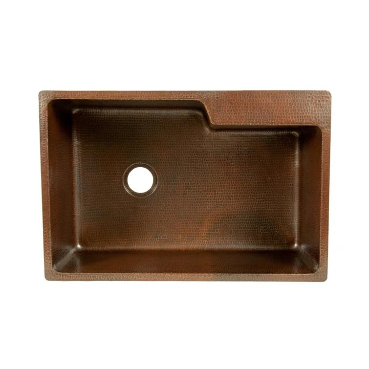 33" Hammered Copper Kitchen Single Basin Sink with Matching Drain and Accessories