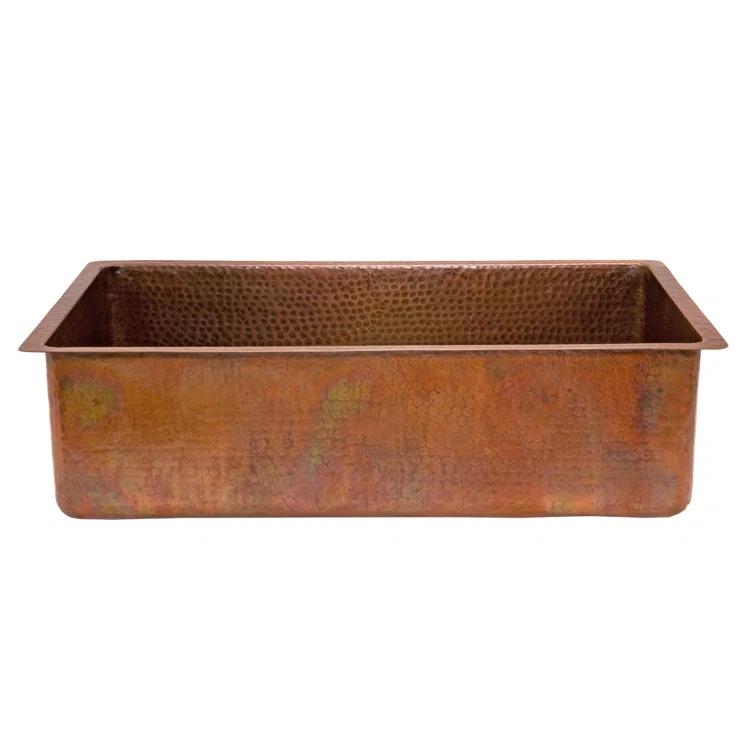 33" Antique Hammered Copper Kitchen Single Basin Sink with Matching Drain and Accessories