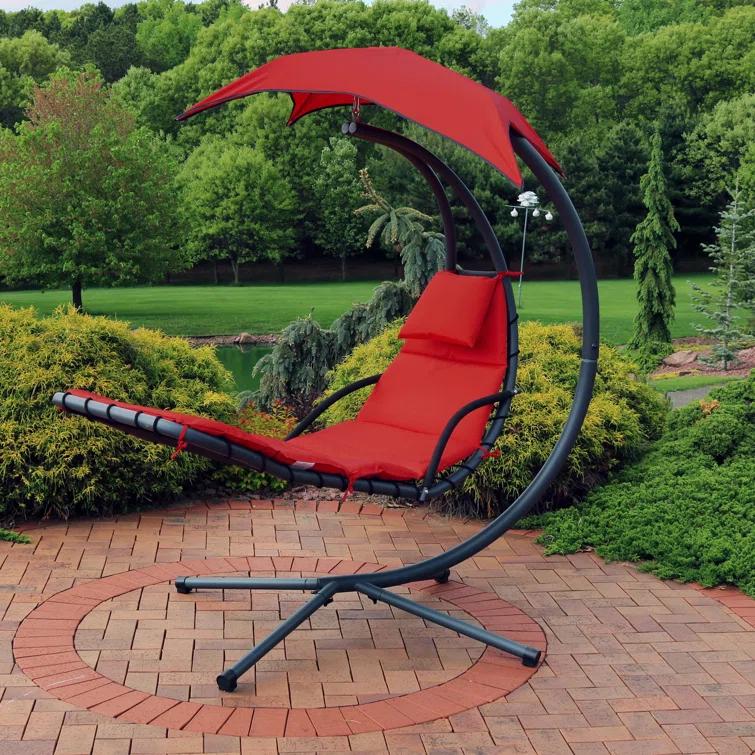 Steel Outdoor Floating Chaise Lounge Chair with Canopy with Stand