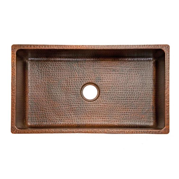 33" Antique Hammered Copper Kitchen Single Basin Sink with Matching Drain and Accessories
