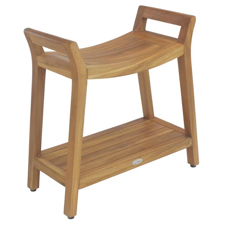 Aqua Teak Patented Asia Ascend Teak Shower Bench with Elevated Height and Shelf