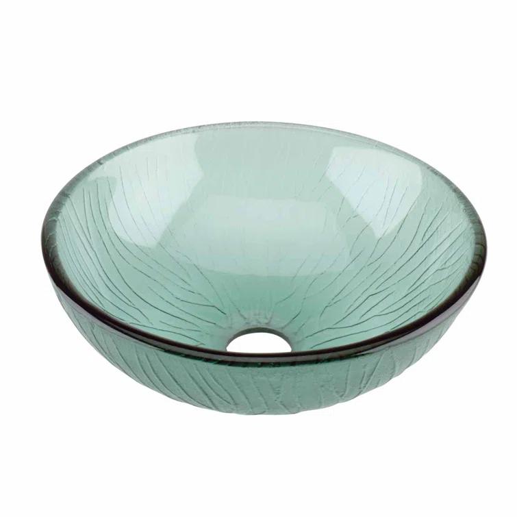 Bathroom Tempered Glass Vessel Sink With Drain Frosted Green Mini Bowl Basin