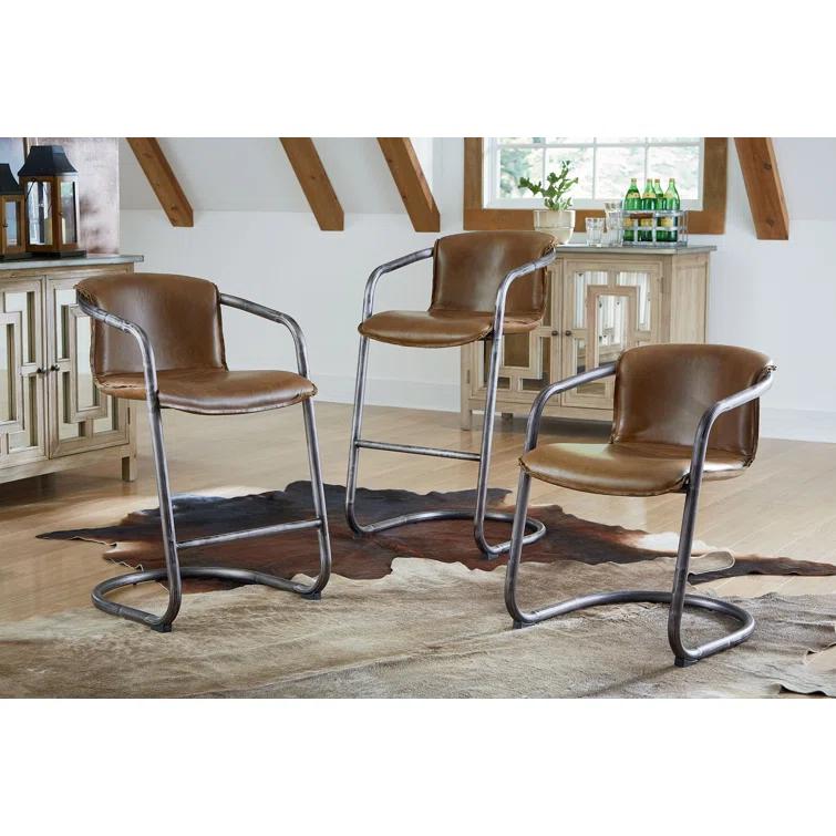 Chiavari Chestnut Leather and Metal Bar Stool