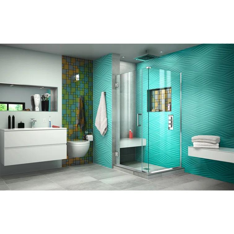 Unidoor Plus 60" W x 34" D x 72" H Frameless Rectangle Shower Enclosure with Fixed Panel