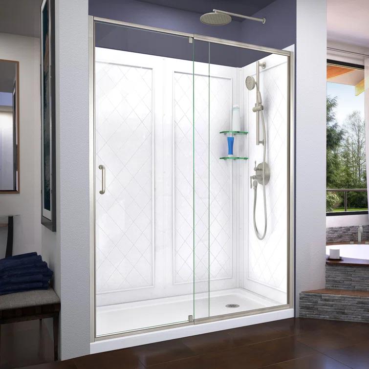 DreamLine Flex 34 in. D x 60 in. W x 76 3/4 in. H Semi-Frameless Shower Door, Backwalls