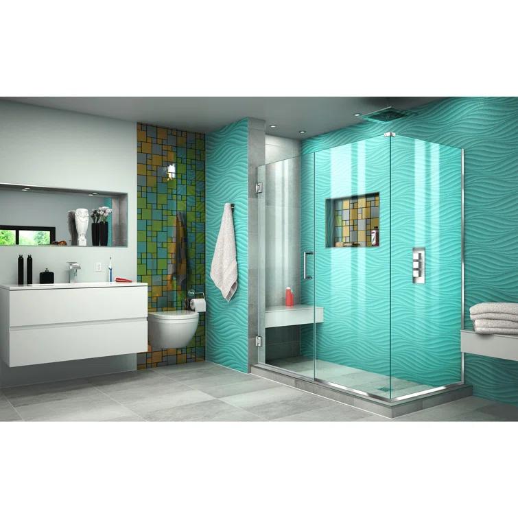 Unidoor Plus 60" W x 34" D x 72" H Frameless Rectangle Shower Enclosure with Fixed Panel