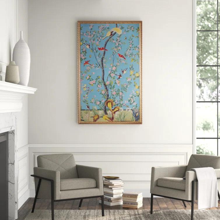 Large Red Birds Canvas Painting with Golden Frame