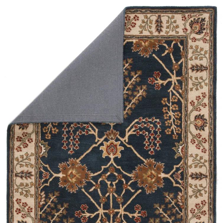 Poeme Wool Area Rug in Dark Blue/Cream/Orange
