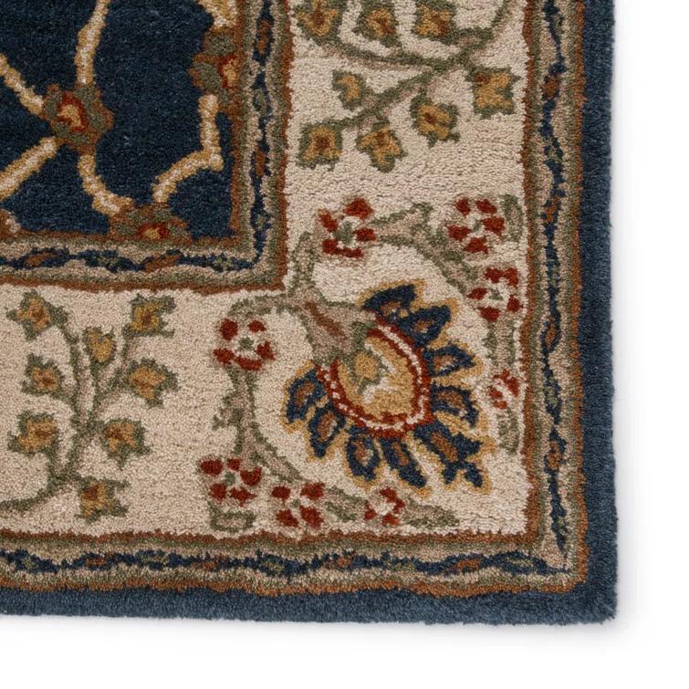 Poeme Wool Area Rug in Dark Blue/Cream/Orange