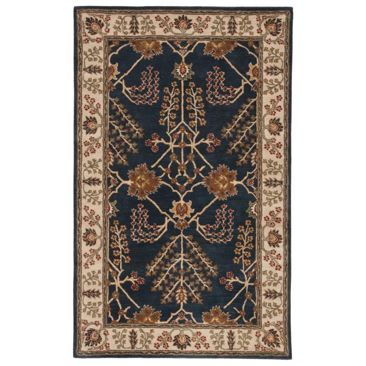 Poeme Wool Area Rug in Dark Blue/Cream/Orange