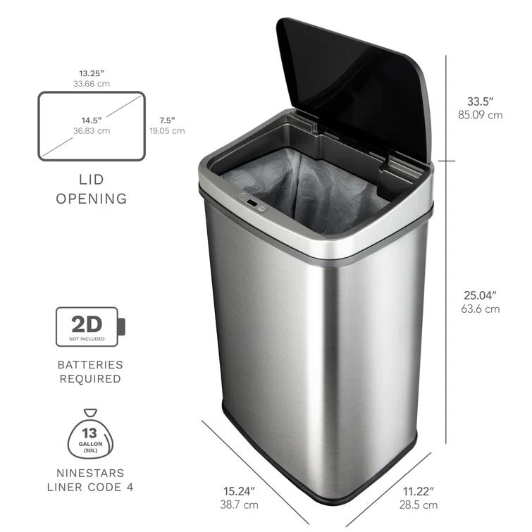 Nine Stars 13.2 Gallon Stainless Steel Motion Sensor Trash Can