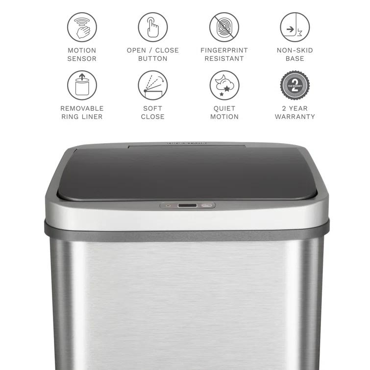 Nine Stars 13.2 Gallon Stainless Steel Motion Sensor Trash Can