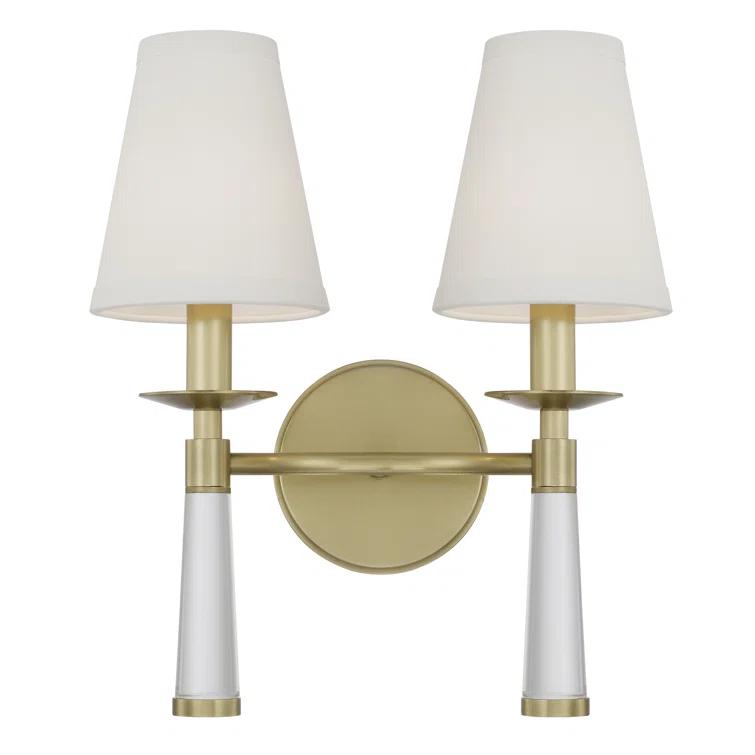 Aged Brass 2-Light Dimmable Sconce with Silk Shade