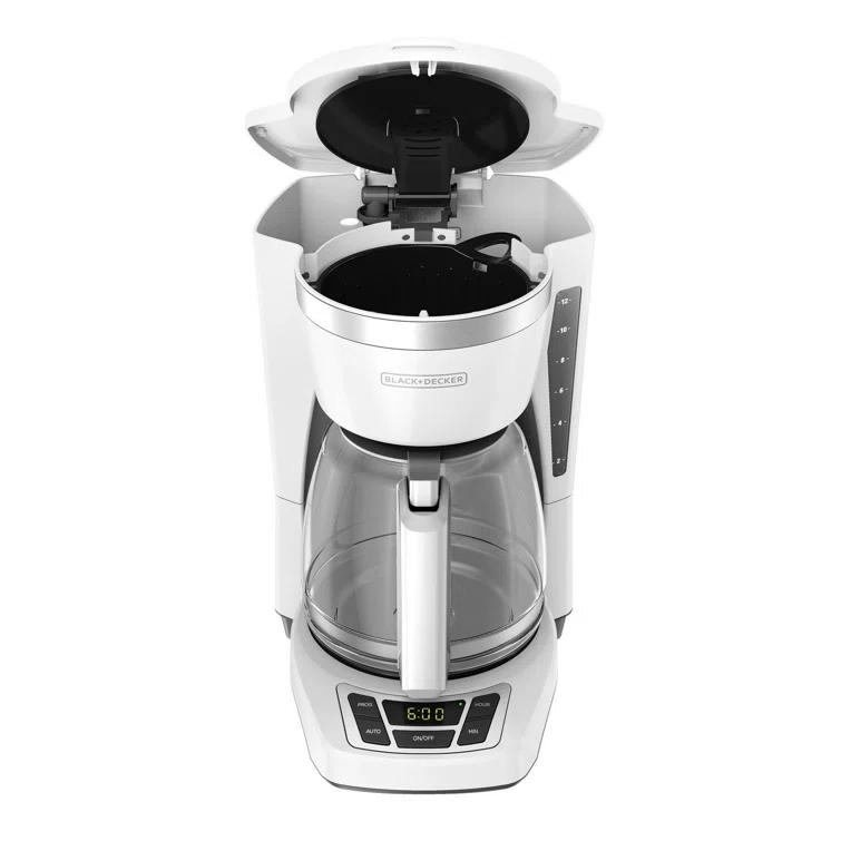 BLACK+DECKER 12-Cup Digital Coffee Maker, Programmable, Washable Basket Filter, Sneak-A-Cup, Auto Brew, Water Window, Keep Hot Plate