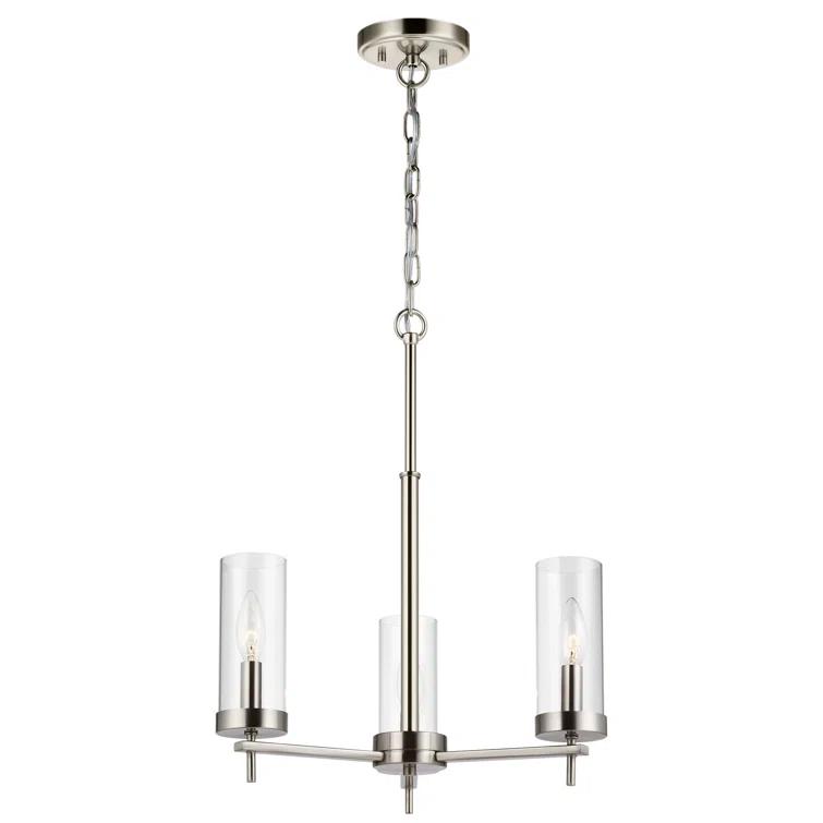 Zire Mini 3-Light Incandescent Chandelier in Brushed Nickel with Clear Glass