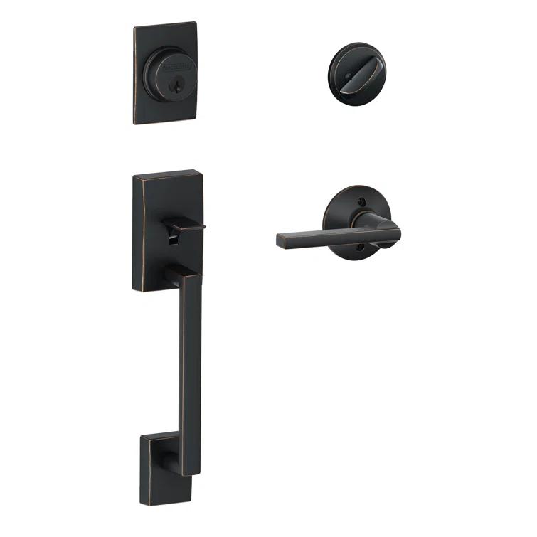 Century Handleset with Single Cylinder Deadbolt and Latitude Door Lever and Rosette