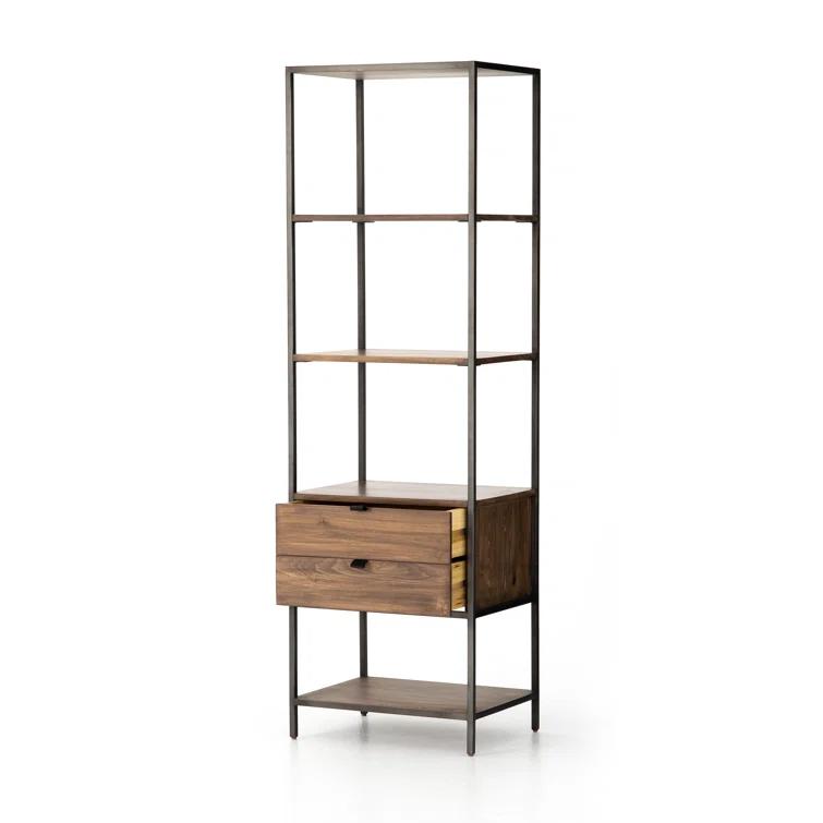 Auburn Poplar and Raw Iron 2-Drawer Bookcase