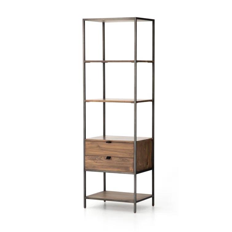 Auburn Poplar and Raw Iron 2-Drawer Bookcase