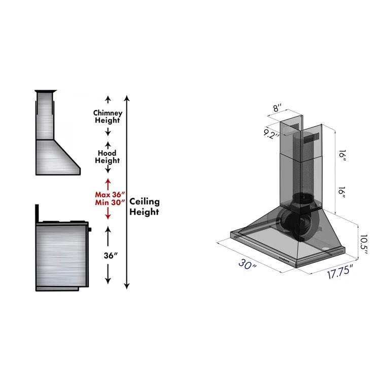 ZLINE 30 in. Convertible Vent Wall Mount Range Hood in Black Stainless Steel (BSKBN-30)