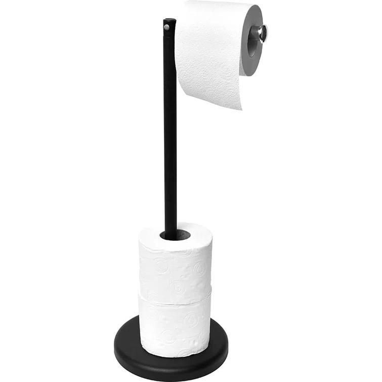 6715 Modern Freestanding Toilet Paper Dispenser and Reserve with Folding Arm for Compact Bathrooms
