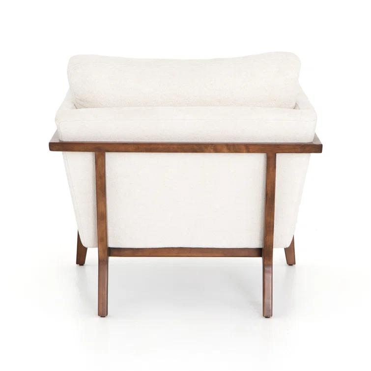 Camargue Cream Ivory Linen and Pecan Birch Wood Accent Chair