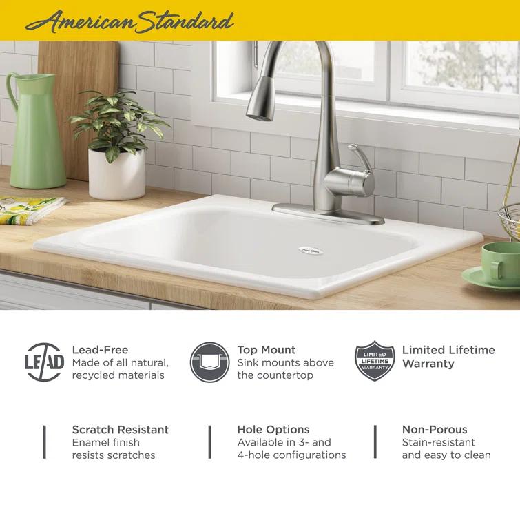 American Standard 77SB25223.308 Quince 25'' L Drop-In Single Bowl Cast Iron Kitchen Sink