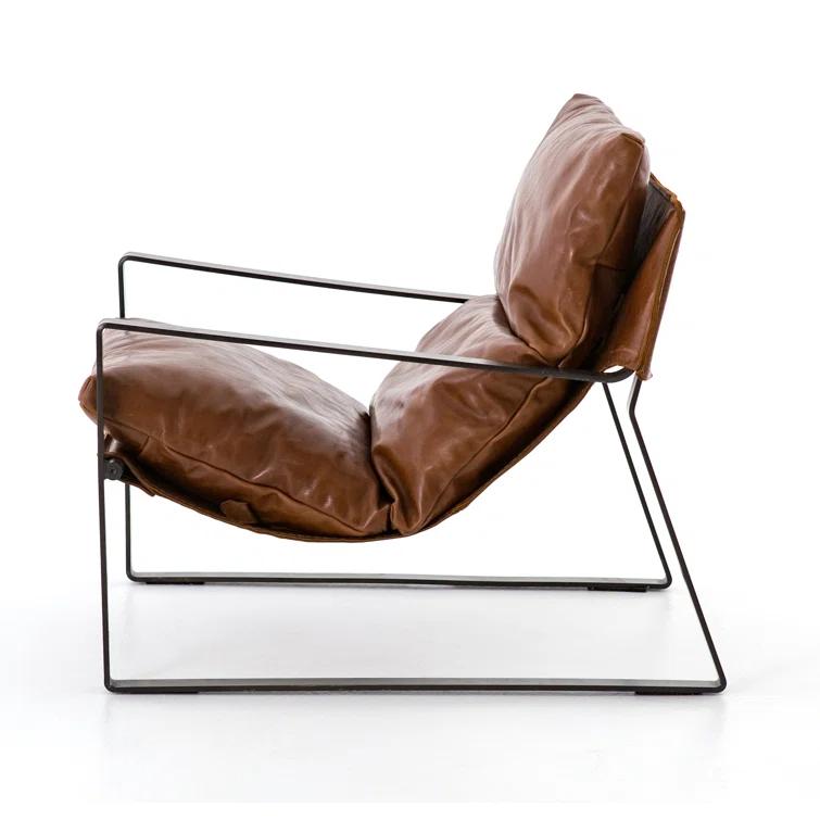 Dakota Tobacco Genuine Leather Sling-Style Accent Chair